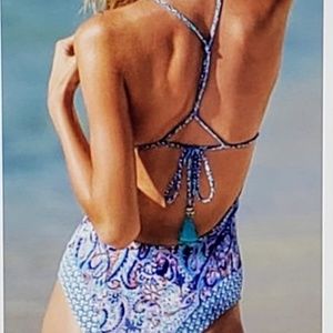 VICTORIA'S SECRET PAISLEY ONE PIECE SWIM + HIGH CUT **NWOT**